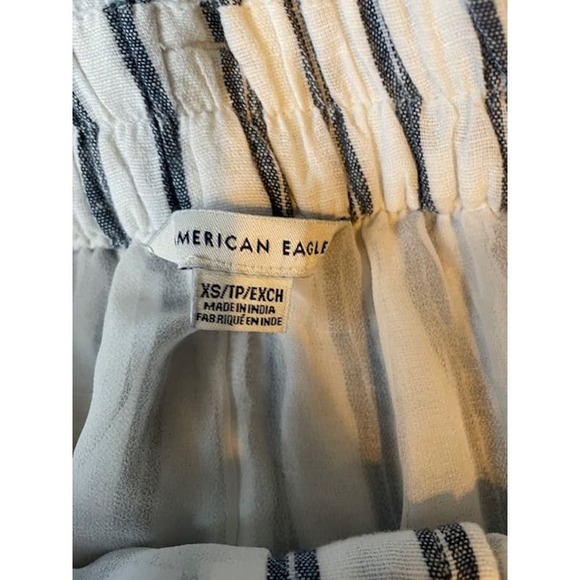 American Eagle Size XSmall Linen Blend Striped Pants White Blue - Picture 4 of 5